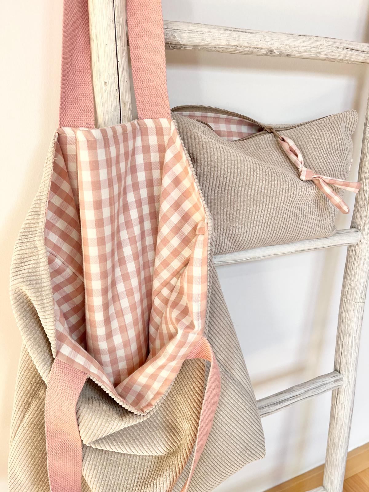 Bolsa Pepa reversible Pana tostada y vichy rosa