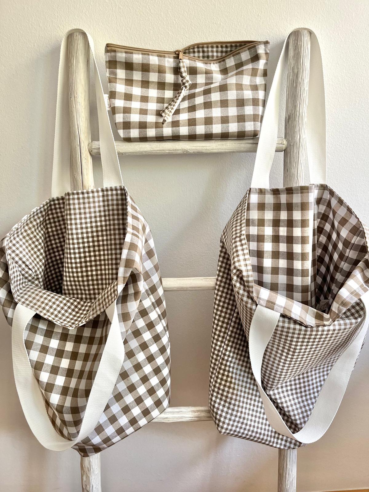 Bolsa Pepa reversible Vichy duo Tostado